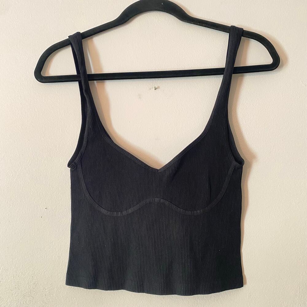 Free People Intimately Black Ribbed Cropped Tank Top Loungewear size Large / XL